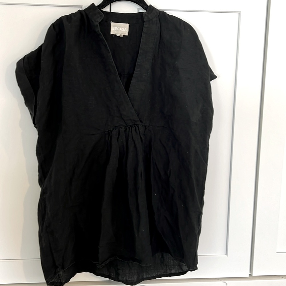 Becasa black linen top/coverup